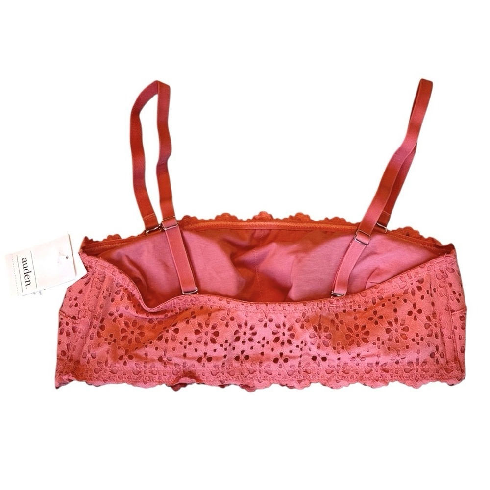 Auden Womens Lace Removable Pad Bandeau Bralette Coral Pink‎ Floral Eyelet Small - Picture 3 of 6